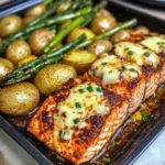 Baked Cajun Salmon with Cheesy Asparagus & Garlic Potatoes