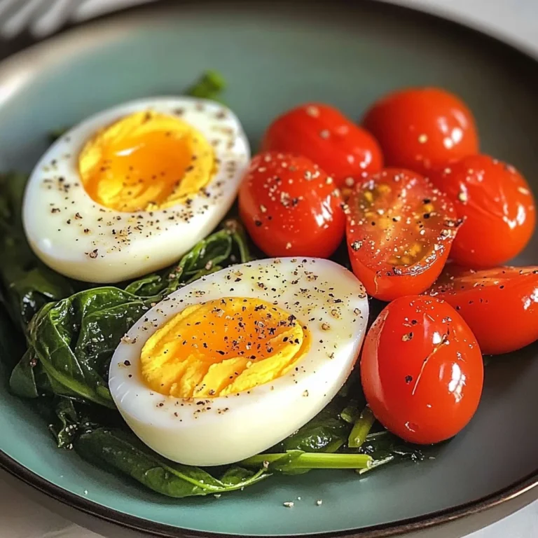Boiled Eggs with Sautéed Cherry Tomatoes & Spinach