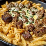Cajun Steak Tips with Penne in Creamy Parmesan Cheese Sauce