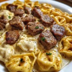 Cheesy Cajun Beef Tortellini in Creamy Garlic Alfredo
