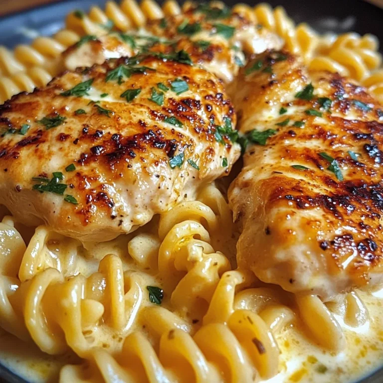 Cheesy Garlic Chicken with Twisted Pasta in Velveeta Cream Sauce