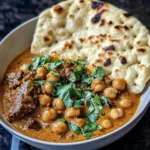 Coconut Beef & Chickpea Curry with Garlic Naan