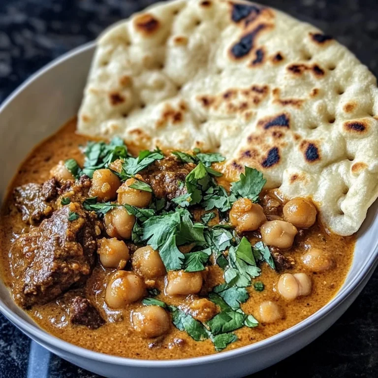 Coconut Beef & Chickpea Curry with Garlic Naan