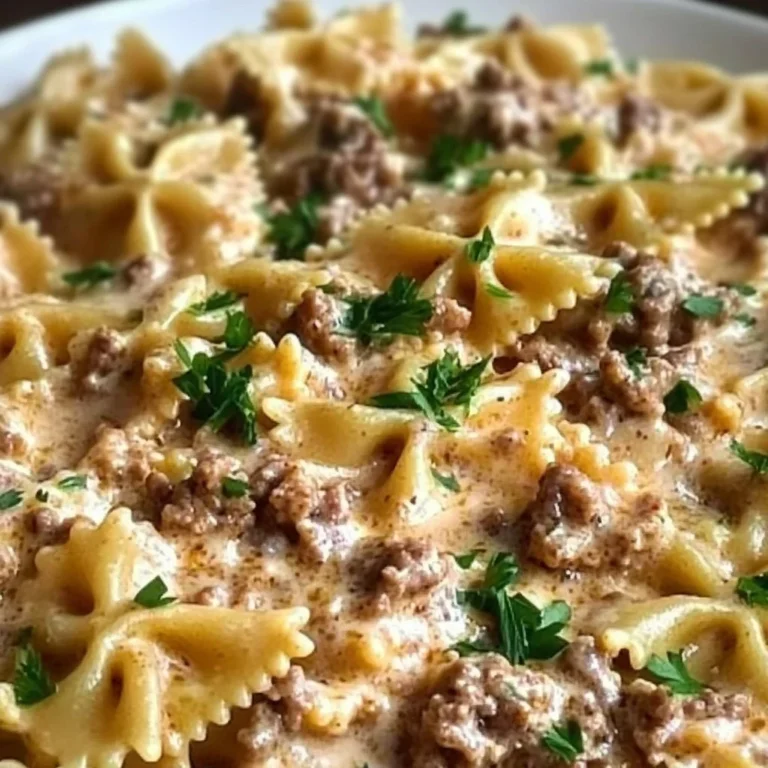 Creamy Parmesan Garlic Beef Bowtie Pasta