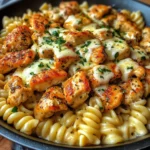 Garlic Butter Chicken Rotini with Melted Mozzarella