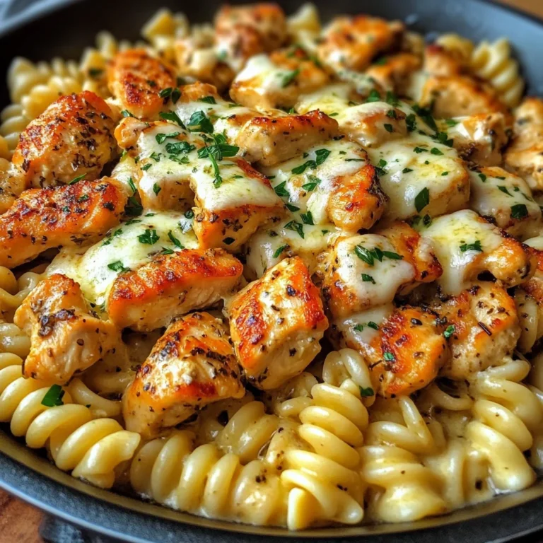 Garlic Butter Chicken Rotini with Melted Mozzarella