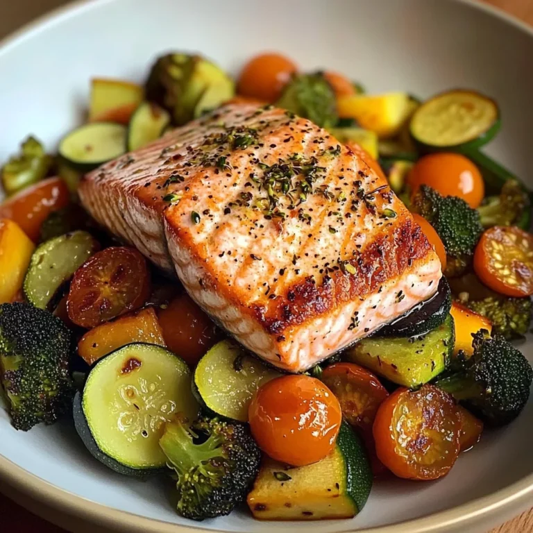 Pan-Seared Salmon with Garlic Veggie Medley