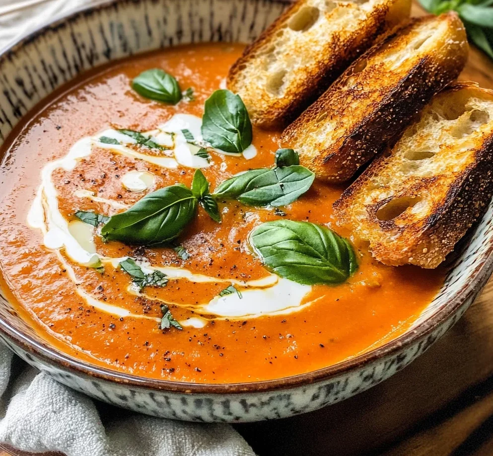 Roasted Tomato Soup with Crispy Gruyère Toasts