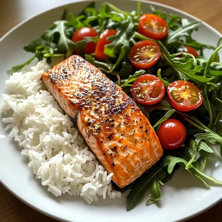 Seared Salmon with Rice & Arugula Tomato Salad