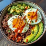 Spicy Avocado & Beef Protein Bowl with Fried Eggs
