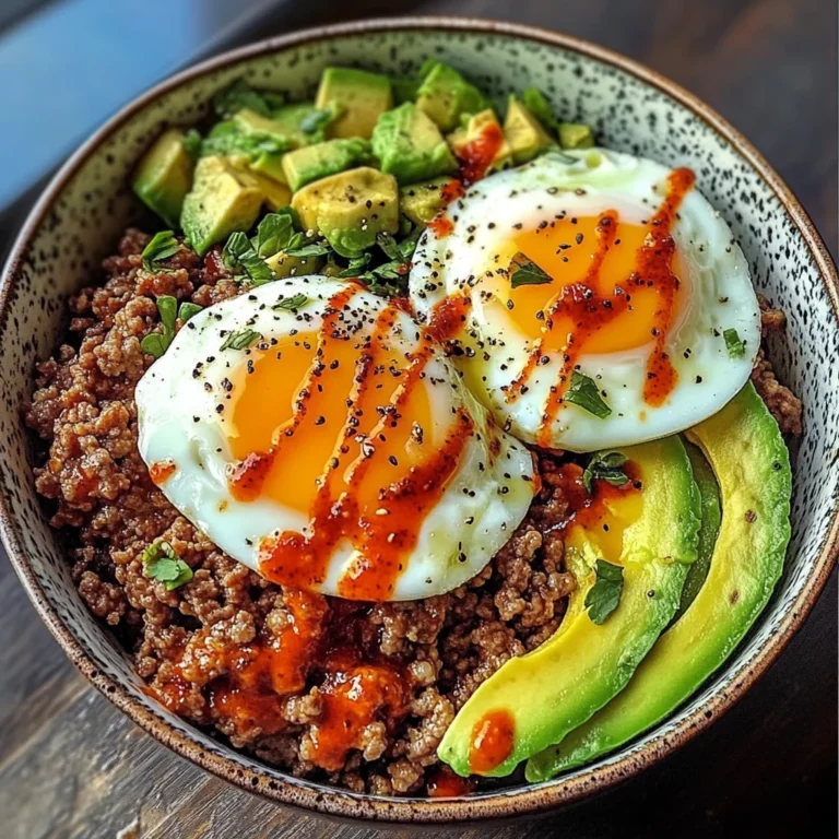 Spicy Avocado & Beef Protein Bowl with Fried Eggs
