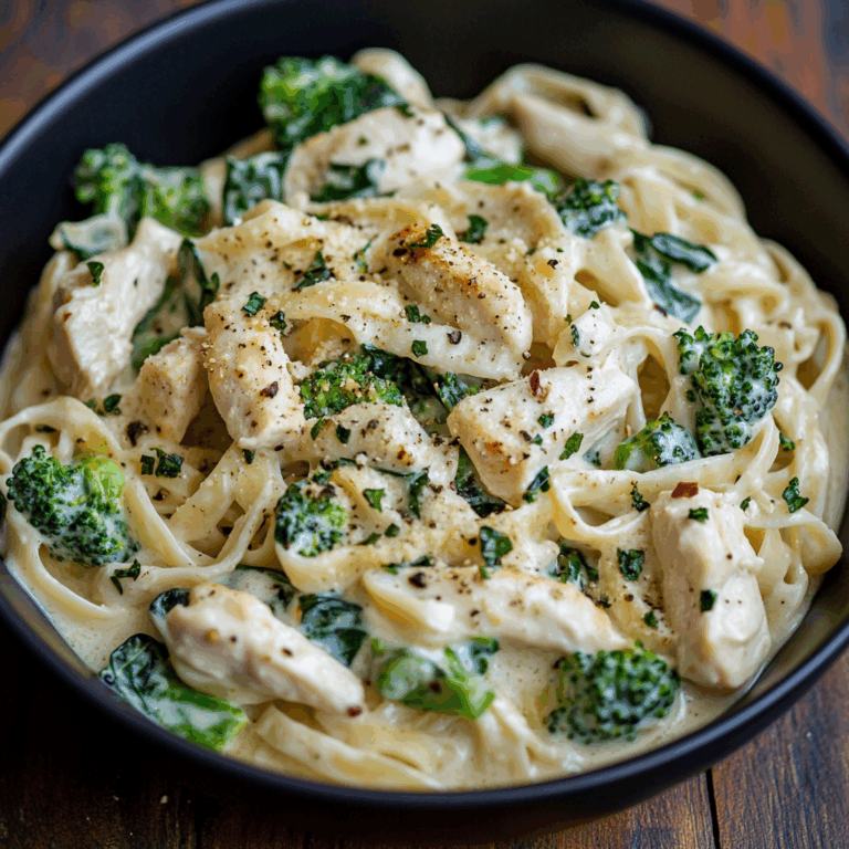 Creamy Garlic Butter Chicken Alfredo with Spinach, turkey Bacon & Broccoli