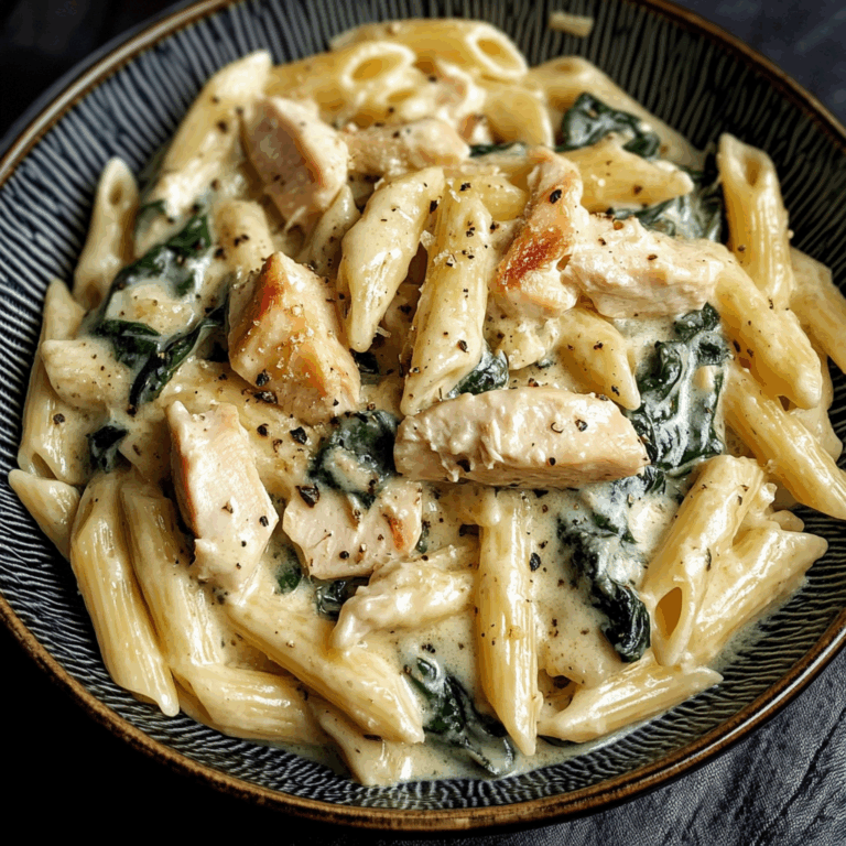 Creamy Chicken Pasta with Spinach and turkey Bacon