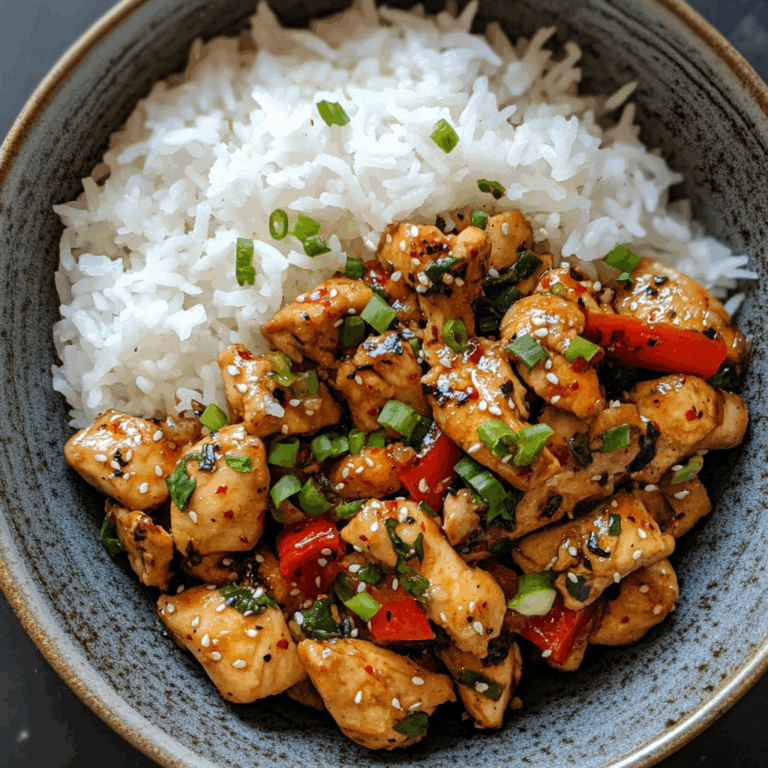 Spicy Garlic Pepper Chicken Stir-Fry with Steamed Rice