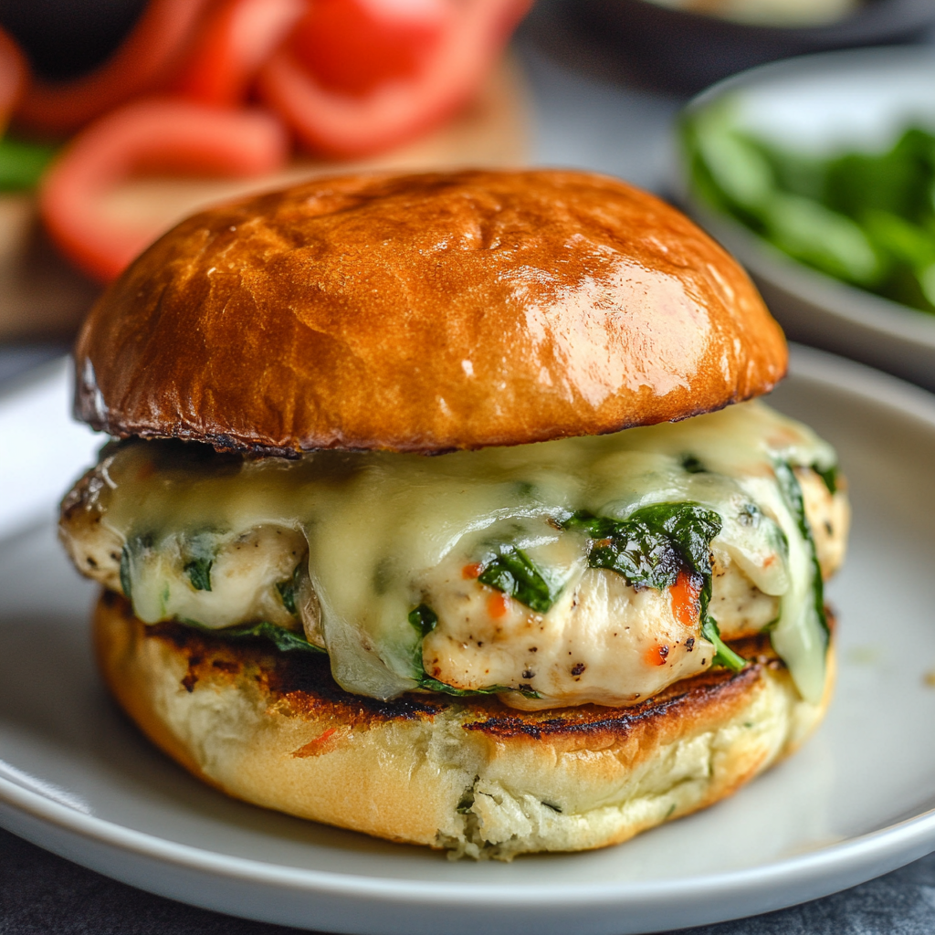 White Cheddar Spinach Chicken Burgers