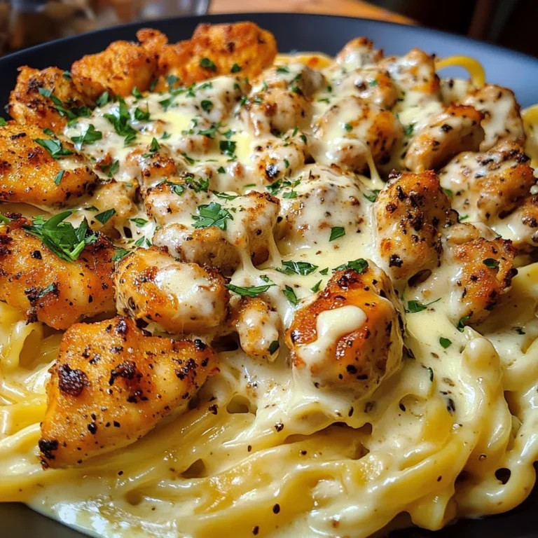 Cajun Chicken Bites with Cheesy Alfredo Linguine