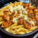 Cajun Chicken Bites with Cheesy Penne Parmesan Sauce