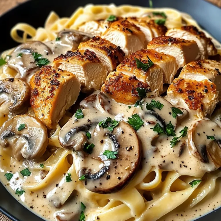 Creamy Garlic Mushroom Chicken Fettuccine