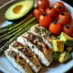 Herb-Grilled Fish with Asparagus, Avocado & Cherry Tomatoes