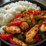 Spicy Chicken & Bell Pepper Stir-Fry with Rice