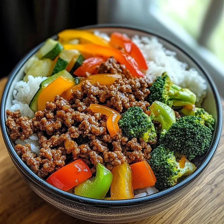 Spicy Ground Beef Stir-Fry Bowl with Garlic Veggies & Steamy Rice