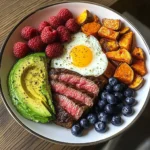Steak & Sunny Eggs Power Plate with Sweet Potato, Avocado & Berries