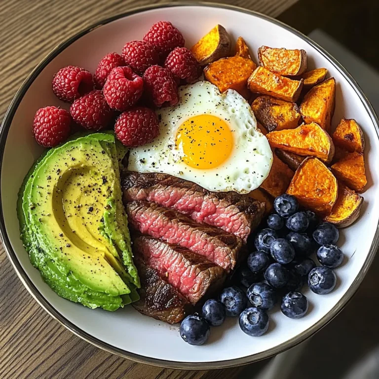 Steak & Sunny Eggs Power Plate with Sweet Potato, Avocado & Berries