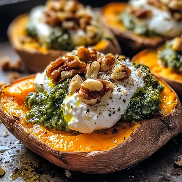 Stuffed Sweet Potatoes with Burrata, Toasted Walnuts & Sage Pesto