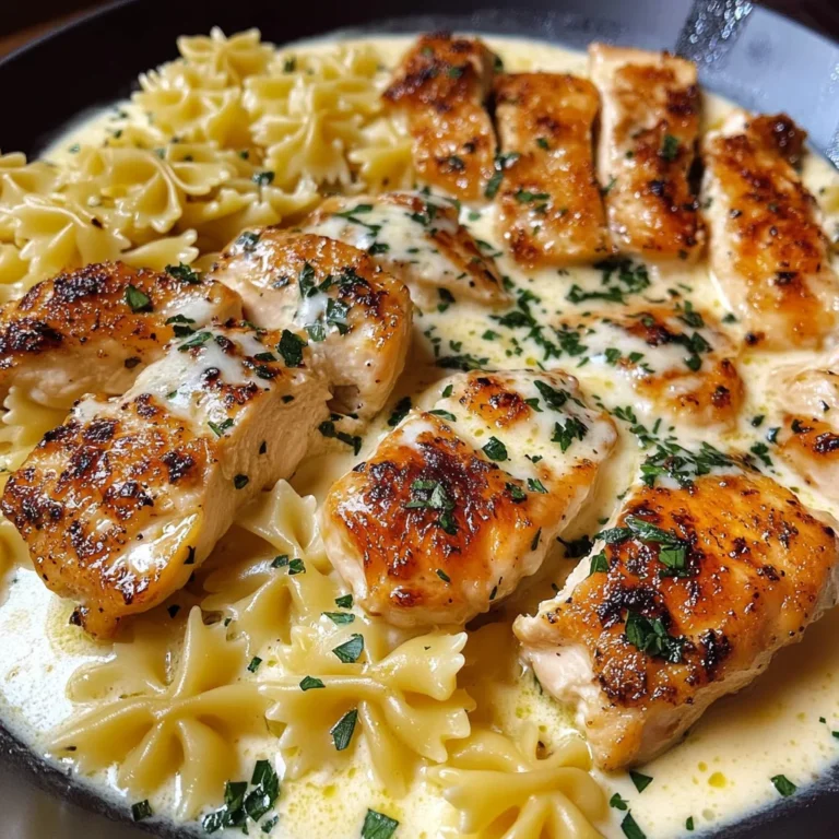 Cheesy Garlic Butter Chicken with Bowtie Pasta and Creamy Sauce