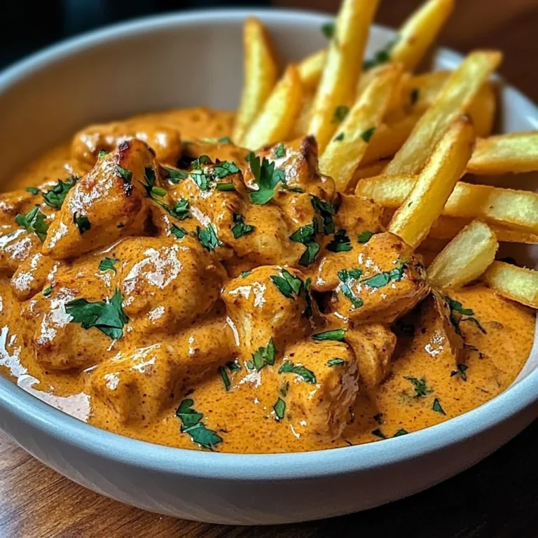 Creamy Butter Chicken with Garlic Cream Sauce and Hand-Cut Fries