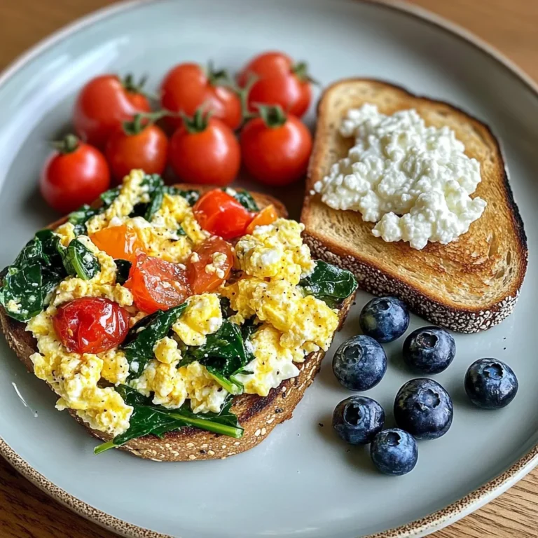 Veggie Egg Scramble with Cottage Cheese & Blueberry Toast