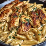 Garlic Parmesan Chicken Penne in Creamy Cajun Three-Cheese Sauce