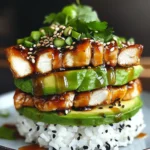Teriyaki Chicken Avocado Rice Stack