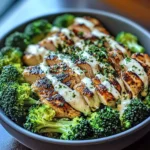 Grilled Chicken and Broccoli Bowls with Creamy Garlic Sauce