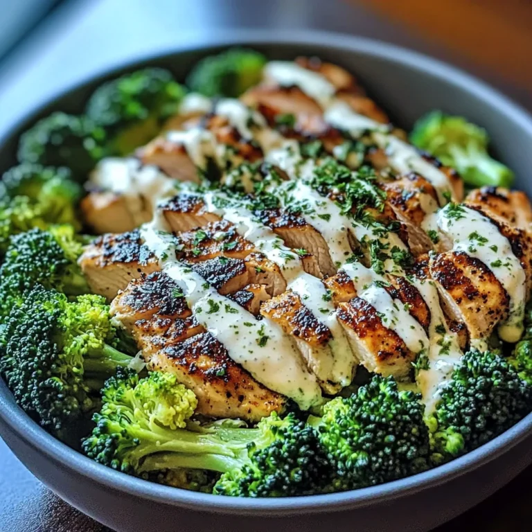 Grilled Chicken and Broccoli Bowls with Creamy Garlic Sauce