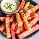 Spicy Watermelon Fries with Coconut Lime Dipping Sauce
