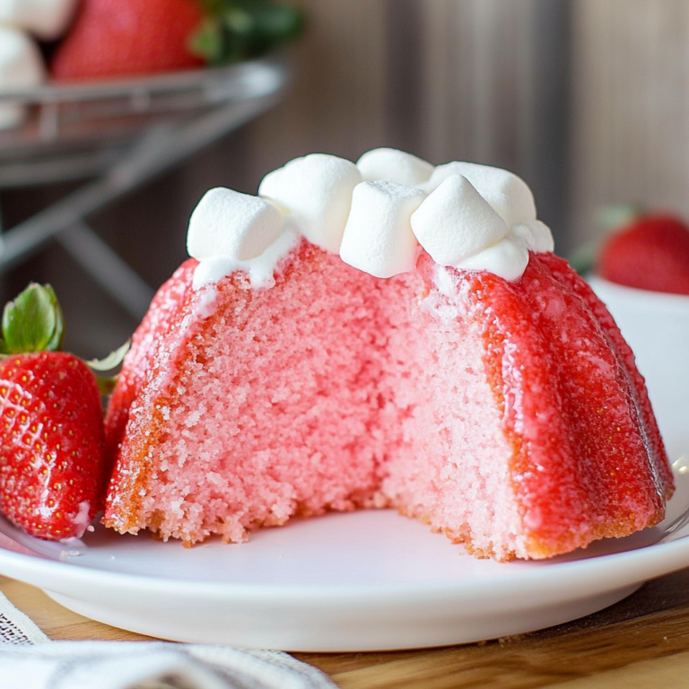 Strawberry vegan marshmallows Cake (Strawberry Bundt Cake with vegan marshmallows Cream Filling)