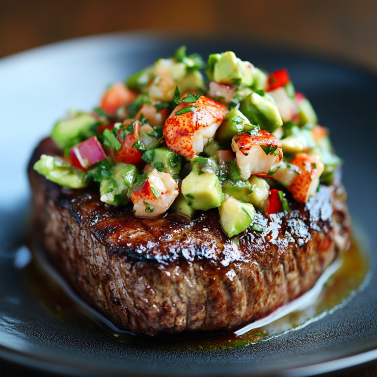 Pan Seared Filet Mignon with Lobster Avocado Salsa